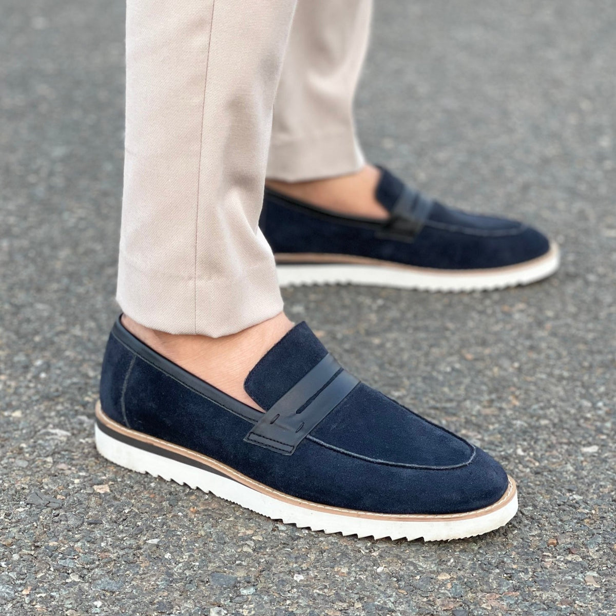 Loafer Shoes-198 Suede Blue