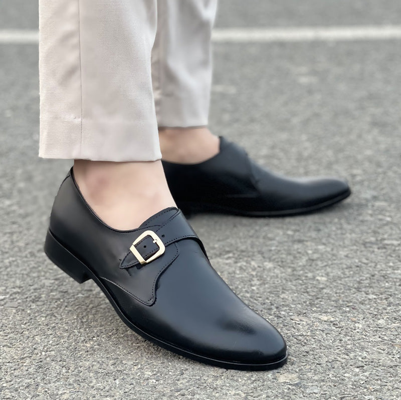 Handmade Single Monk Black Shoes Stylish Men's Footwear – Degora