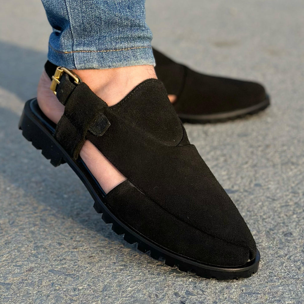 Comfortable Black Suede Peshawari Kheri