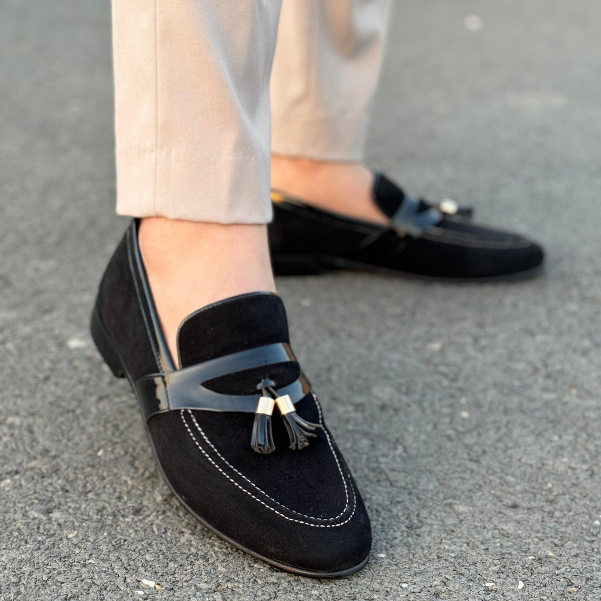 black leather loafer