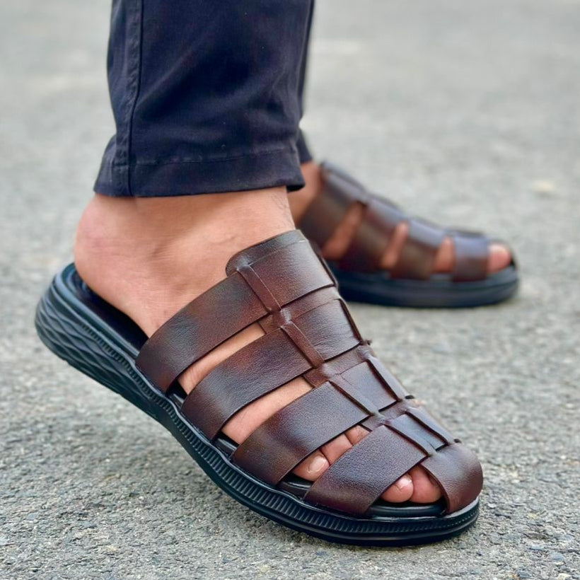 Handmade Bolt Brown Slippers