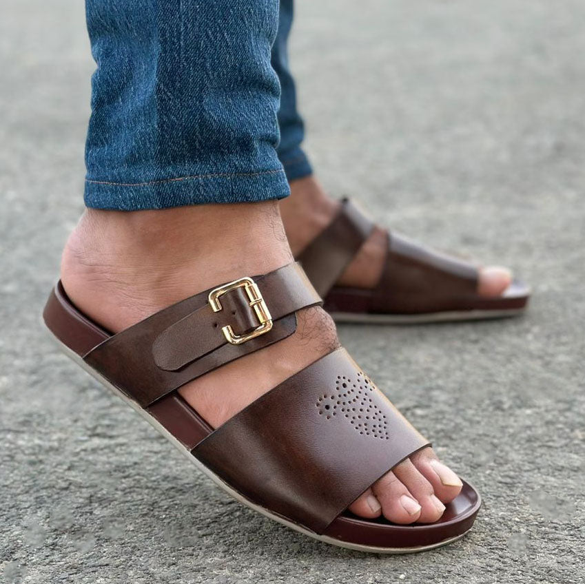 Muscot Brown Leather Slippers