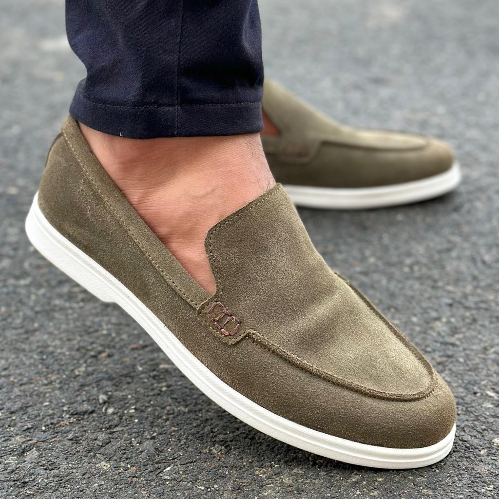 Pure leather handmade Esker Olive shoes