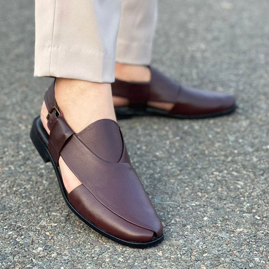 Pure Leather Maroon Peshawari Chappal