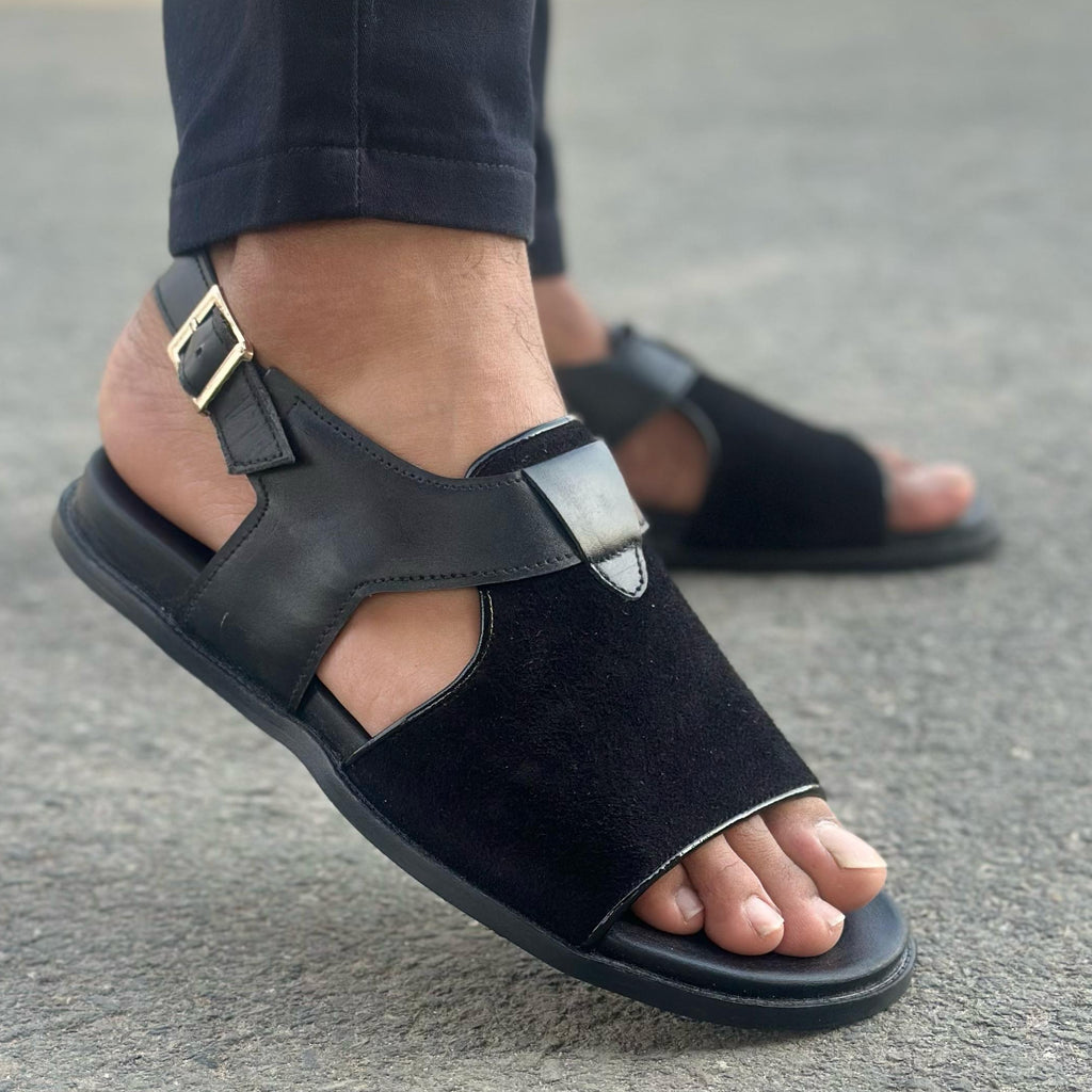 Black Suede Leather Sandals