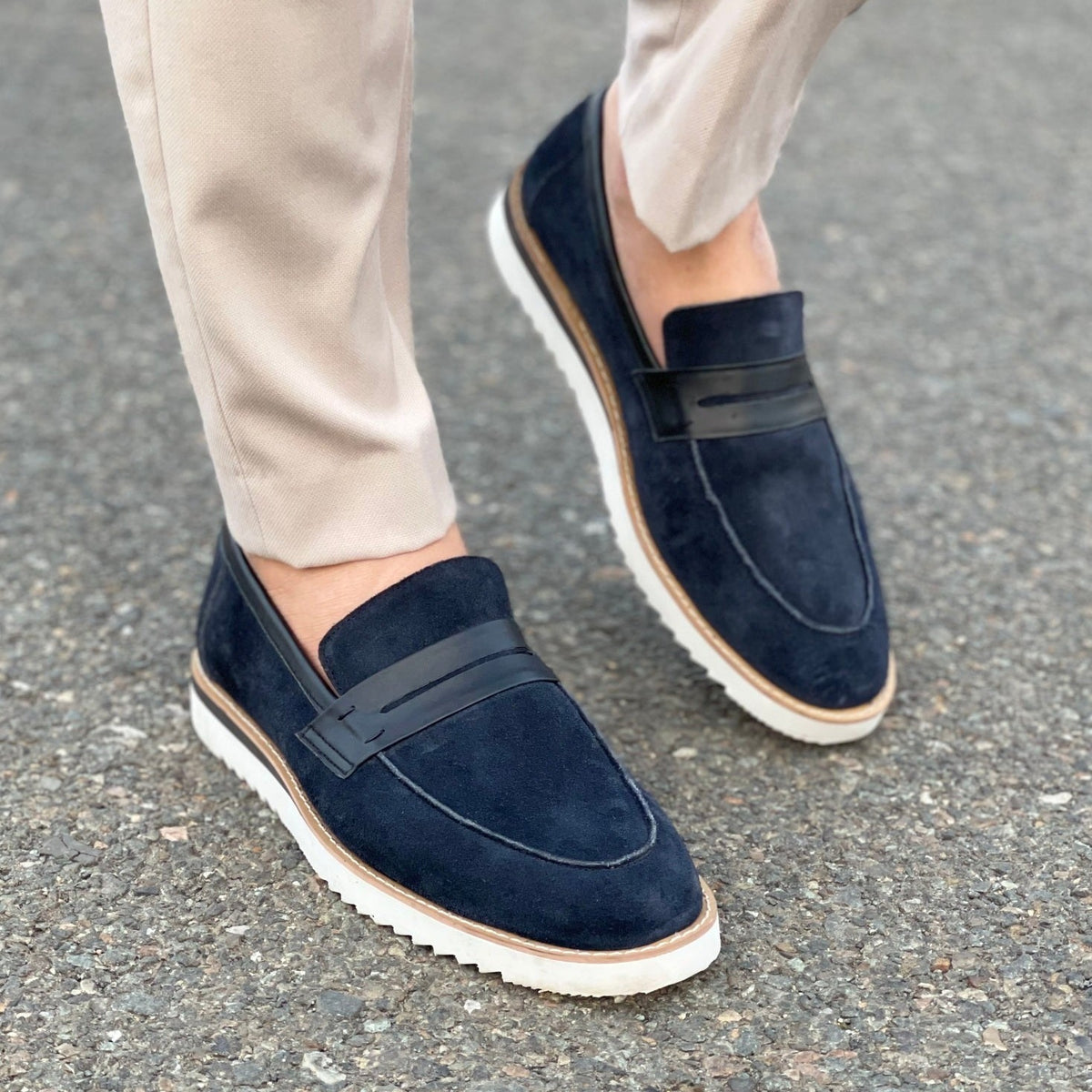 Loafer Shoes-198 Suede Blue