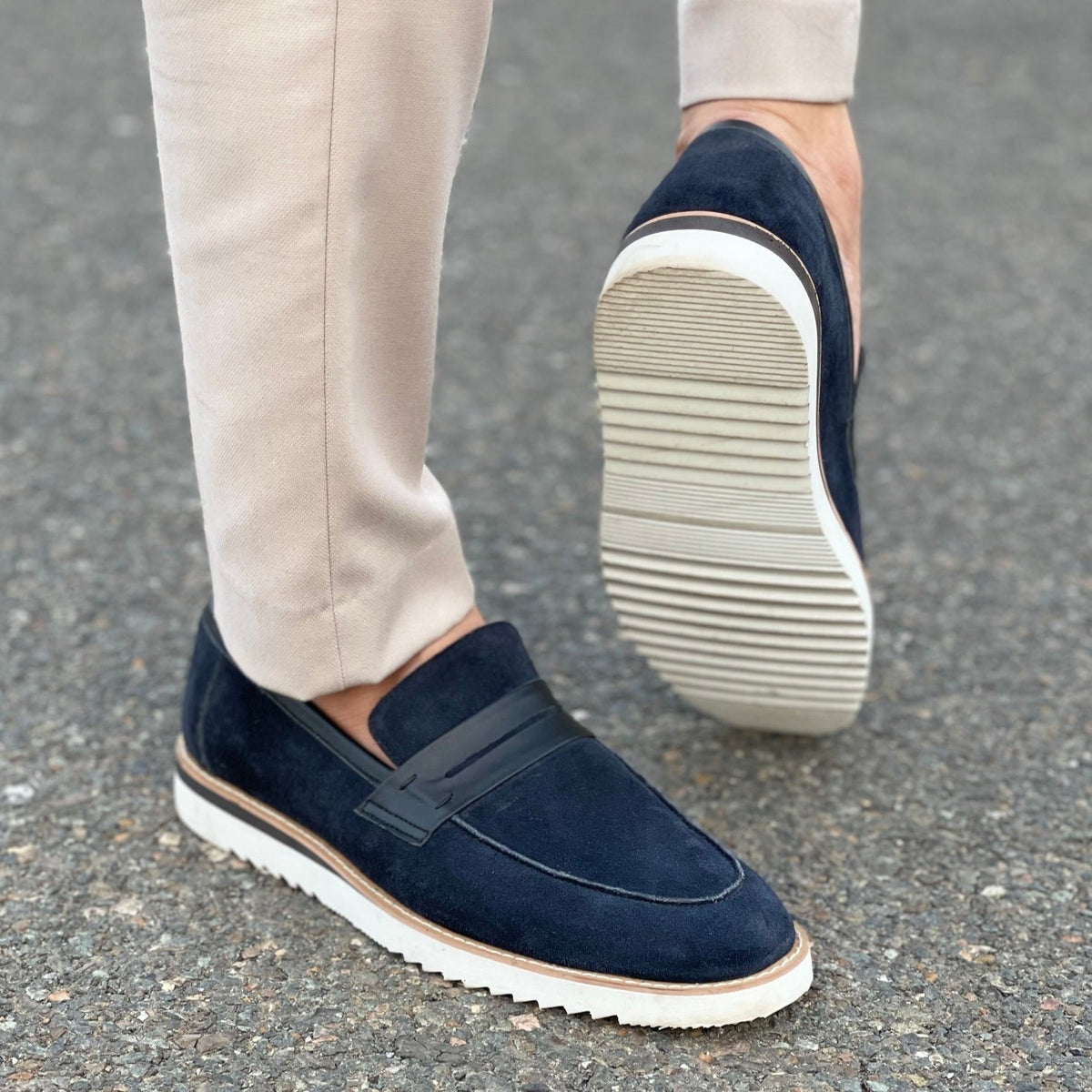 Loafer Shoes-198 Suede Blue