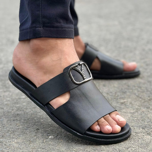 Mack Black Handmade Leather Slipper for Men