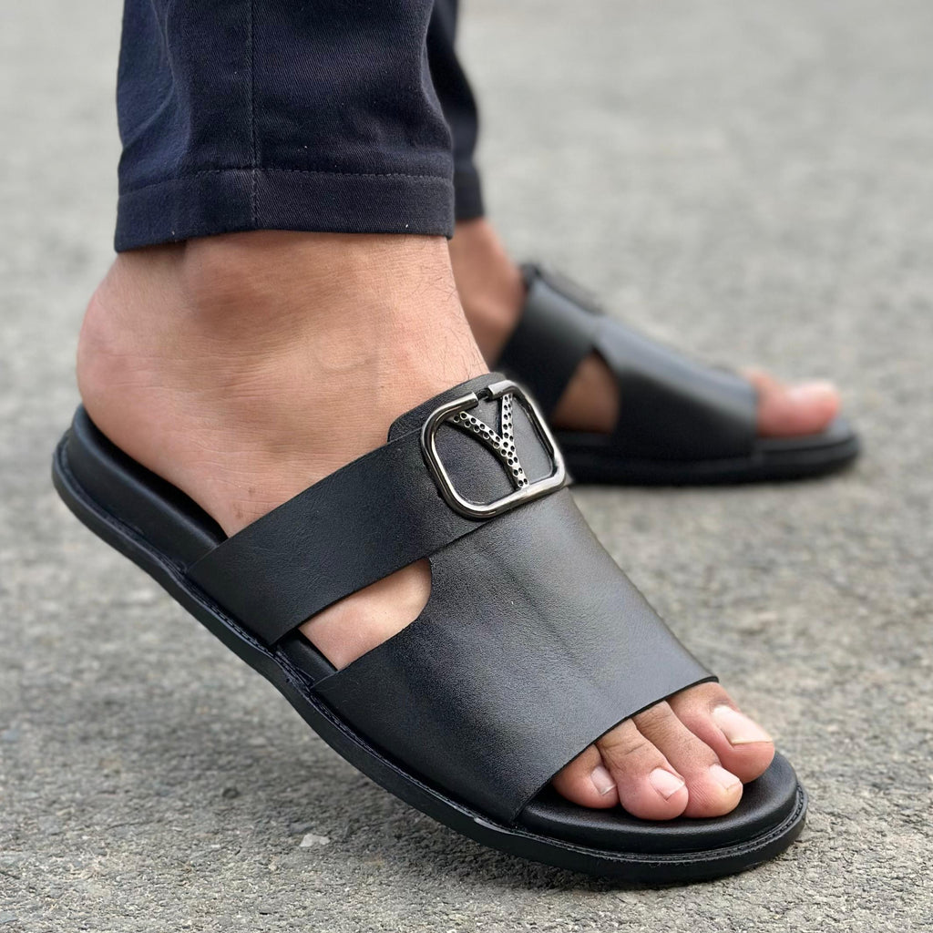 Mack Black Handmade Leather Slipper for Men