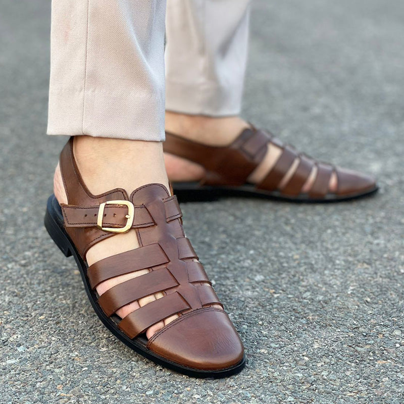 handcrafted brown leather sandals