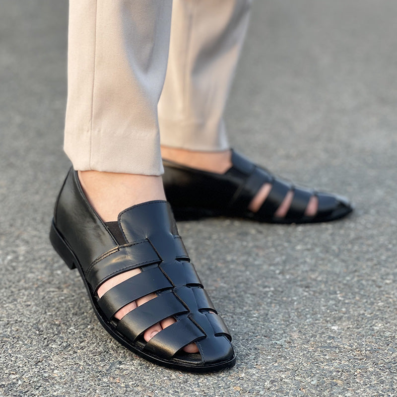  black handmade sandals for men 