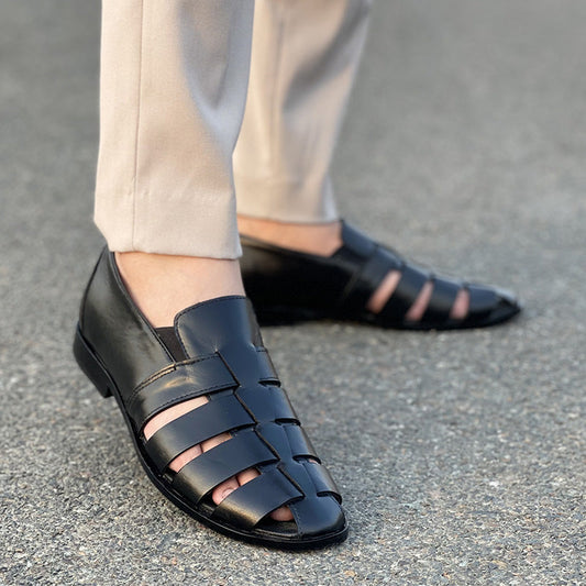  black handmade sandals for men 