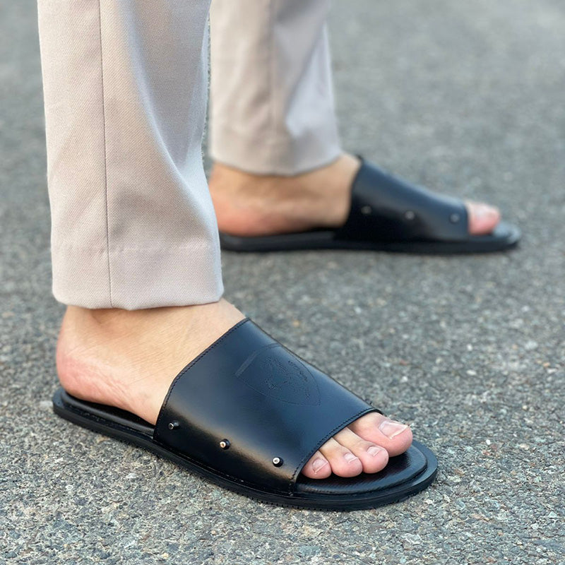 Degora Slides Handmade leather  Black 2051