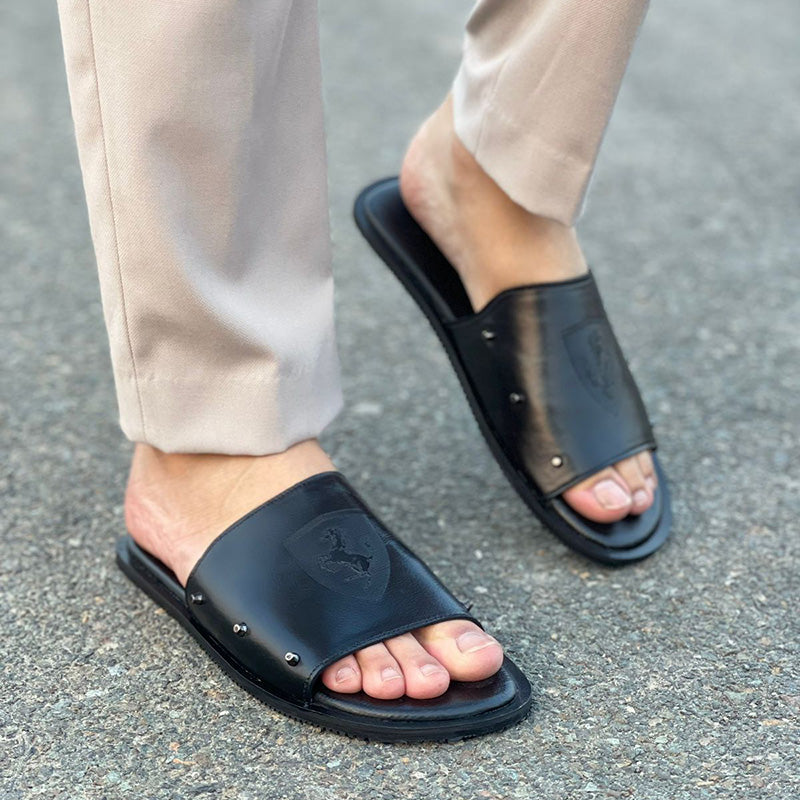 Degora Slides Handmade leather  Black 2051