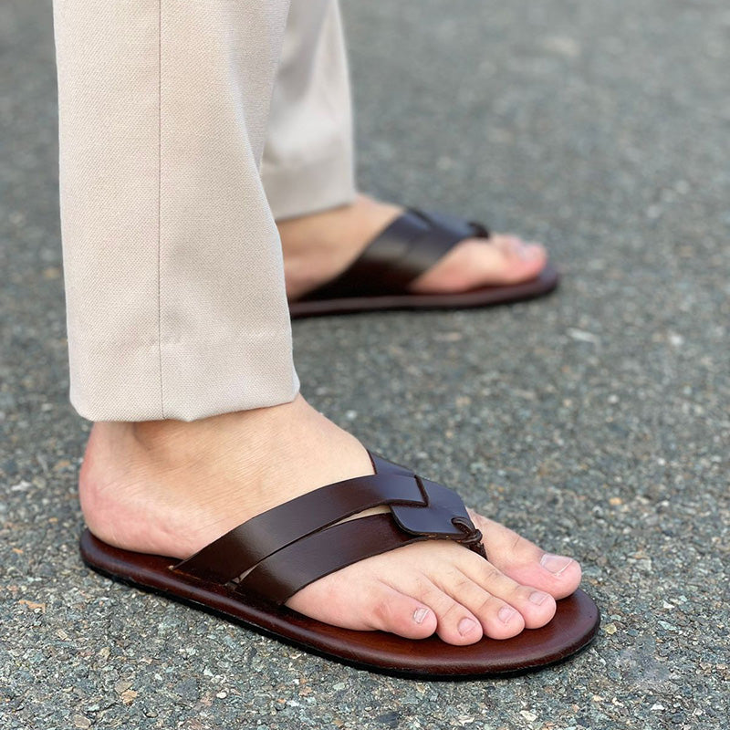 Degora Slides Handmade leather  Brown 107