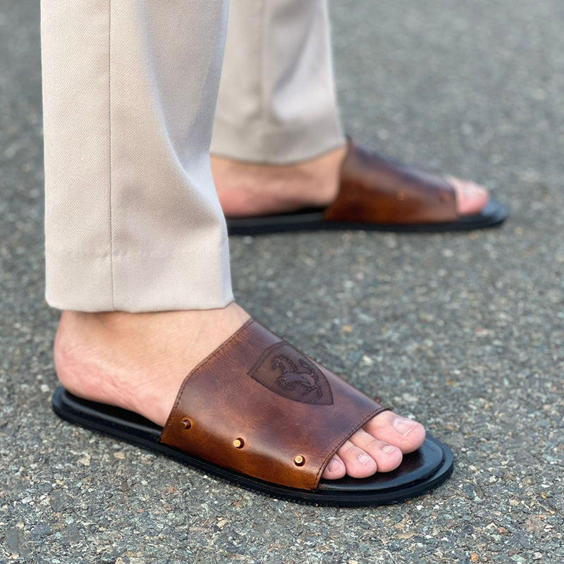 Degora Slides Handmade leather  Brown 2052