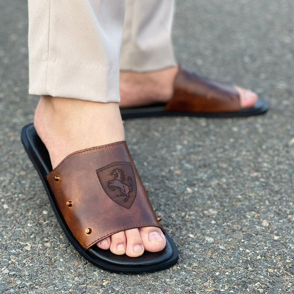 Degora Slides Handmade leather  Brown 2052