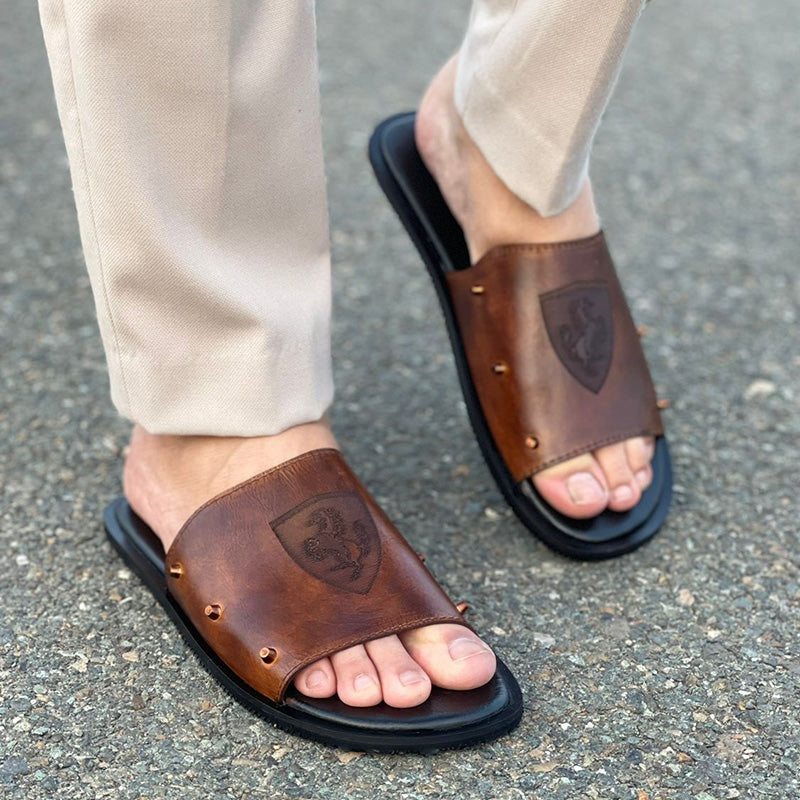 Degora Slides Handmade leather  Brown 2052