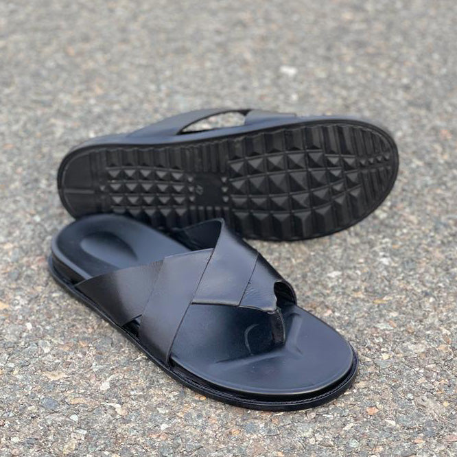 Degora Slides Handmade leather  Black 2376
