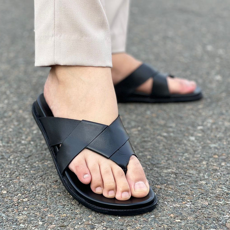 Degora Slides Handmade leather  Black 2376