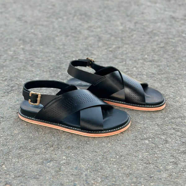 Degora Pure Handmade Ledger Blk Sandals-2787