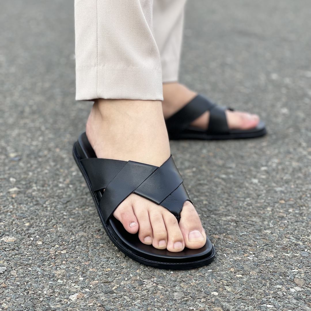 Degora Slides Handmade leather  Black 2376