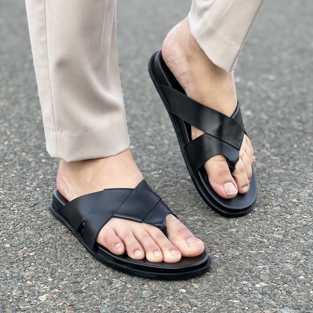 Degora Slides Handmade leather  Black 2376