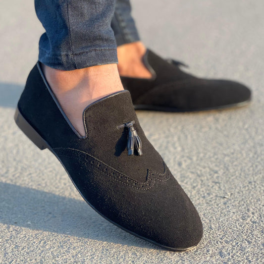 black suede leather loafers