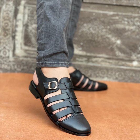  black premium leather sandals