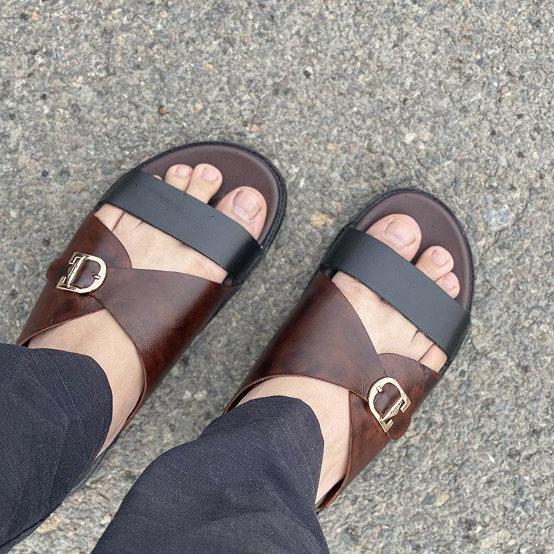 Degora Slippers Handmade leather  Brown 2223