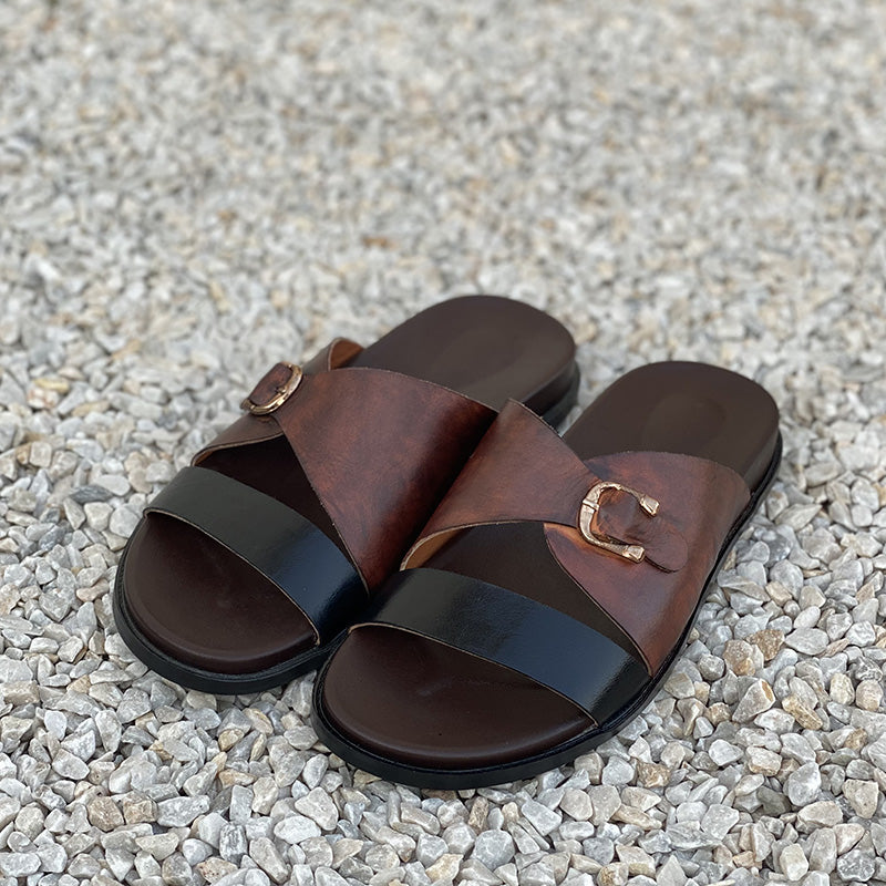 Degora Slippers Handmade leather  Brown 2223