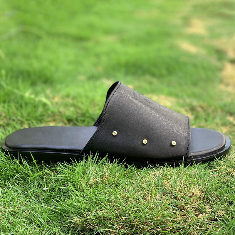 Degora Slides Handmade leather  Black 2051