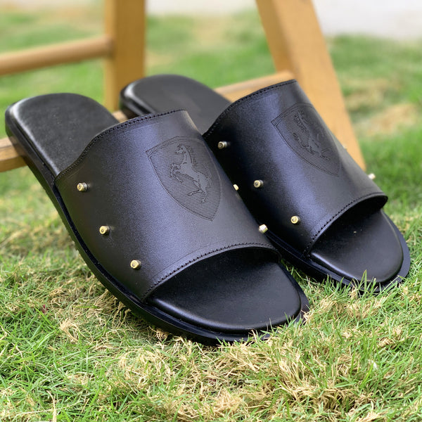 Degora Slides Handmade leather  Black 2051