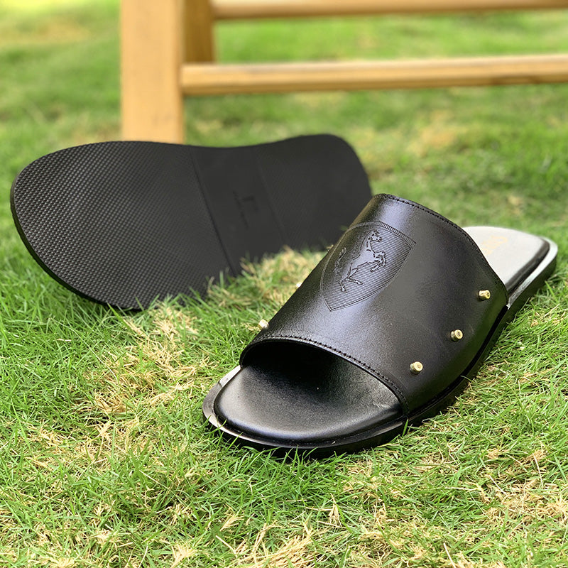 Degora Slides Handmade leather  Black 2051
