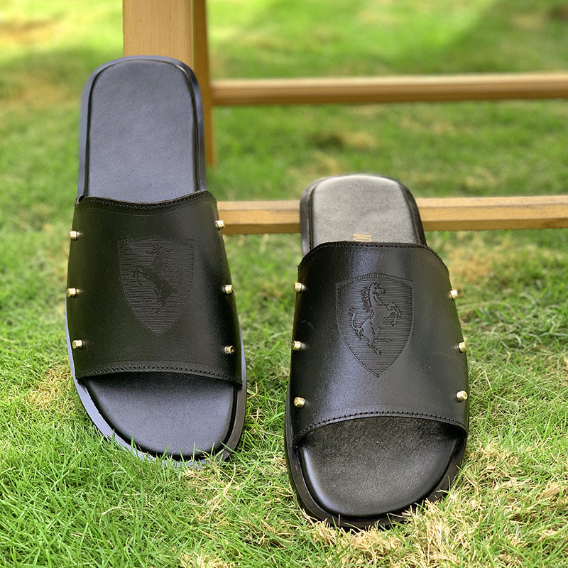 Degora Slides Handmade leather  Black 2051