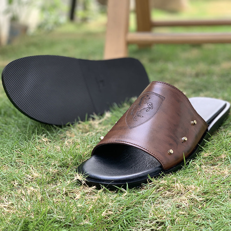 Degora Slides Handmade leather  Brown 2052