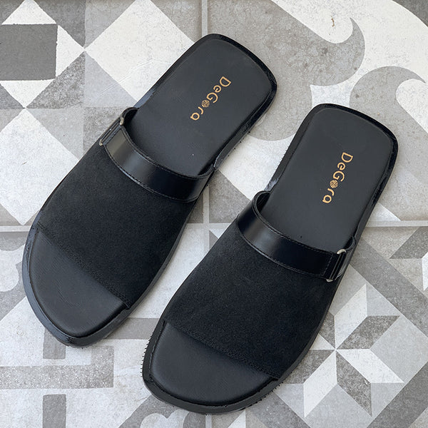 Degora Slides Handmade leather  Black 164